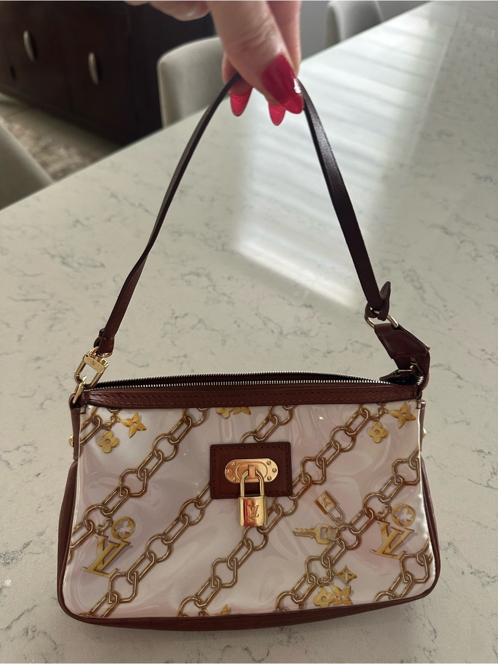 Authentic LV pouch with shoulder handle and Cream Chain-Print Shoulder Bag